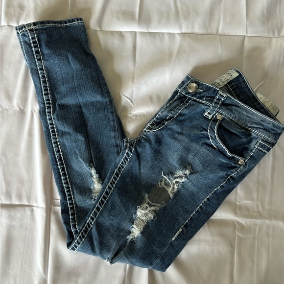 Women’s LA Idol Distressed Ripped Jeans with Faux Rhinestones Size 11 - Picture 4 of 4